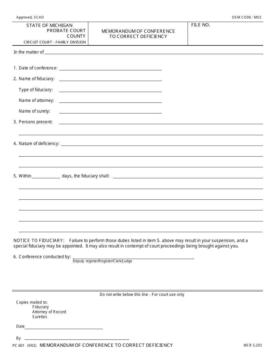 Form PC601 - Fill Out, Sign Online and Download Fillable PDF, Michigan ...