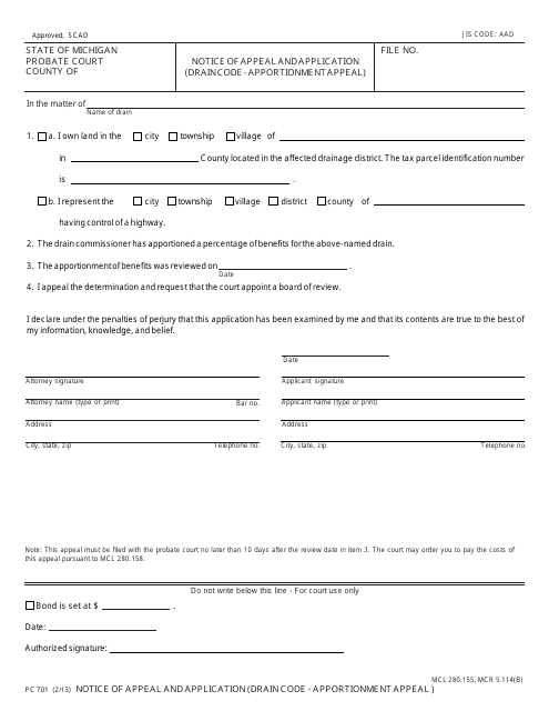 Form PC701  Printable Pdf