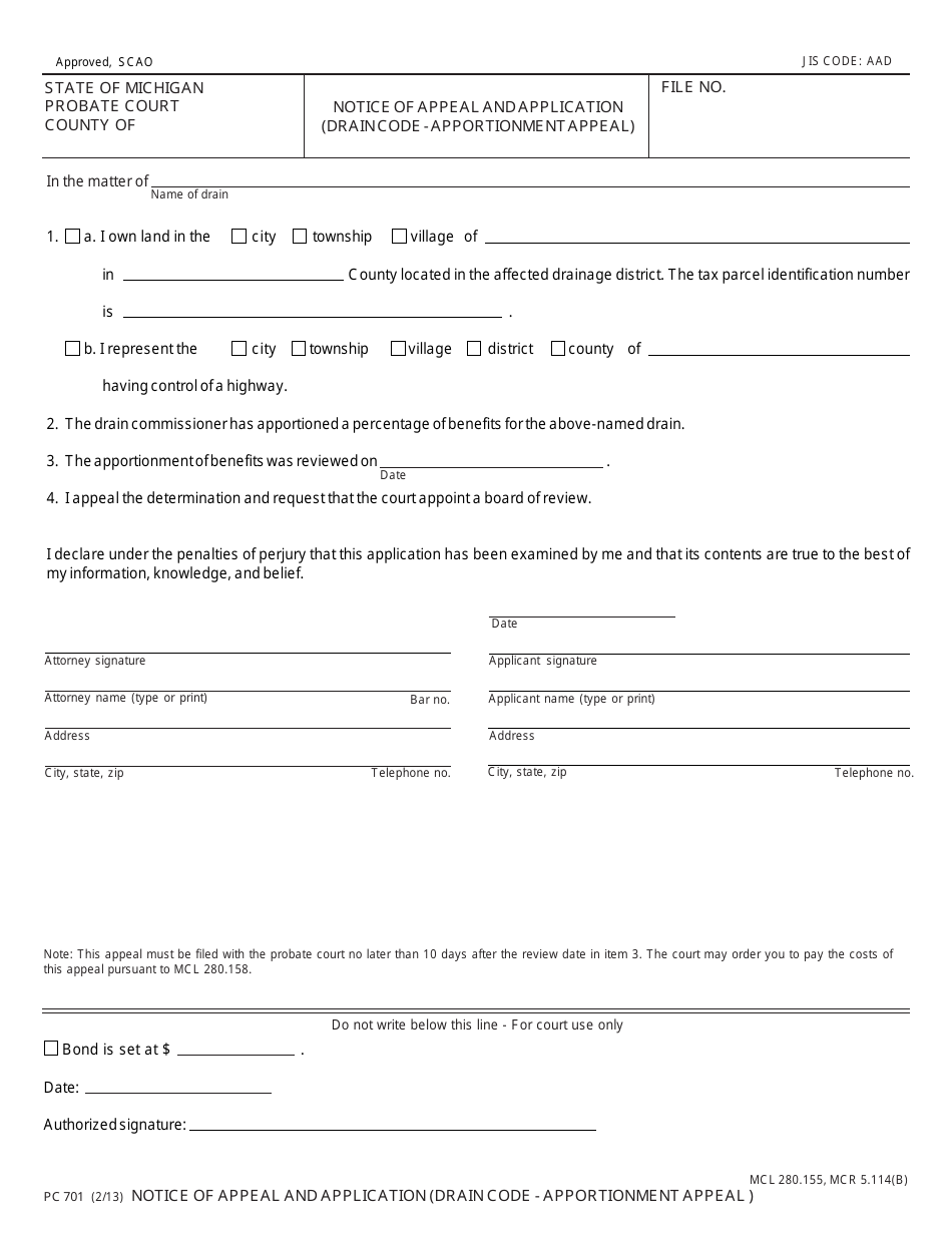 Form PC701 - Fill Out, Sign Online and Download Fillable PDF, Michigan ...