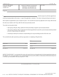 Document preview: Form PC557 Notice of Intent to Request Informal Appointment of Personal Representative - Michigan