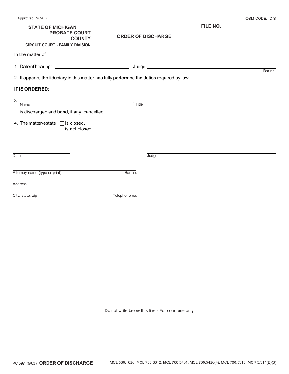 Form PC597 - Fill Out, Sign Online and Download Fillable PDF, Michigan ...