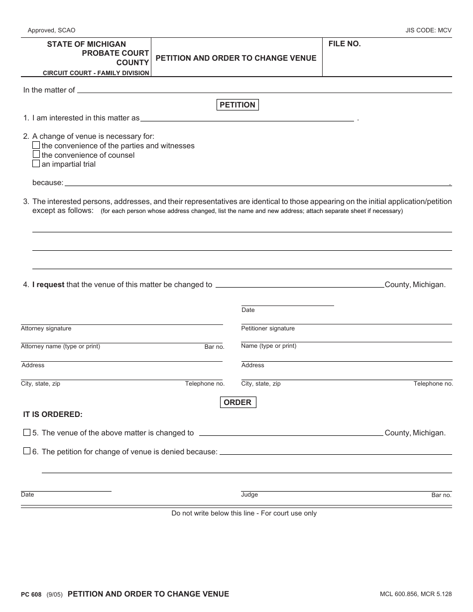 Form PC608 - Fill Out, Sign Online and Download Fillable PDF, Michigan ...