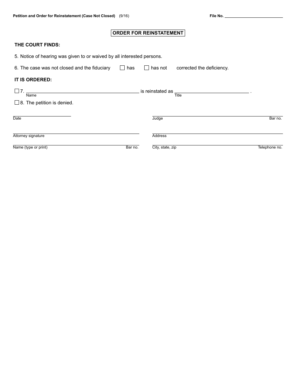 Form PC603 Petition and Order for Reinstatement (Case Not Closed) - Michigan, Page 2