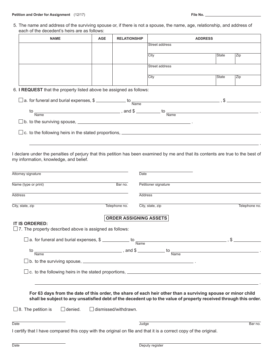 petition and order for assignment wayne county michigan