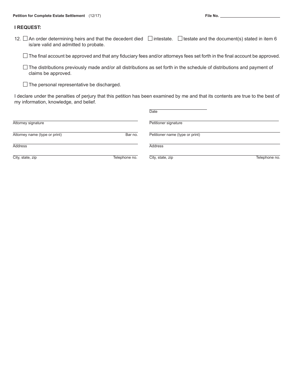 Form PC593 Petition for Complete Estate Settlement - Michigan, Page 2