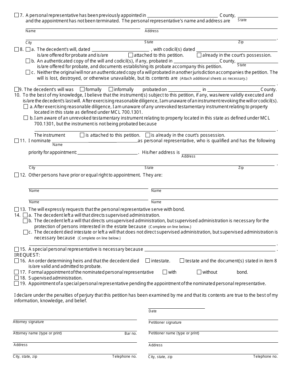 Form PC559 Petition for Probate and / or Appointment of Personal Representative (Testate / Intestate) - Michigan, Page 2