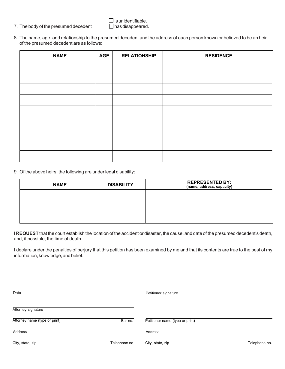 Form PC549 Petition to Establish Death of Accident or Disaster Victim - Michigan, Page 2