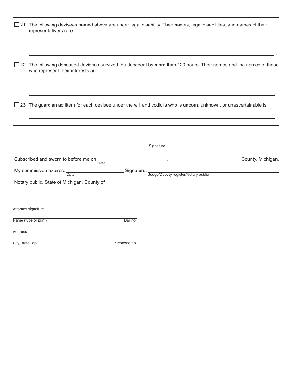 Form PC566 Supplemental Testimony to Identify Nonheir Devisees - Testate Estate - Michigan, Page 2