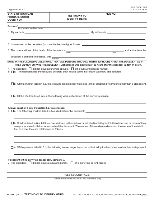 Form Pc565 Fill Out Sign Online And Download Fillable Pdf Michigan Templateroller 3734