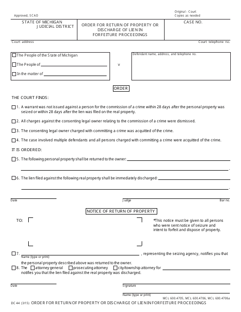 Form DC44 Fill Out Sign Online and Download Fillable PDF Michigan