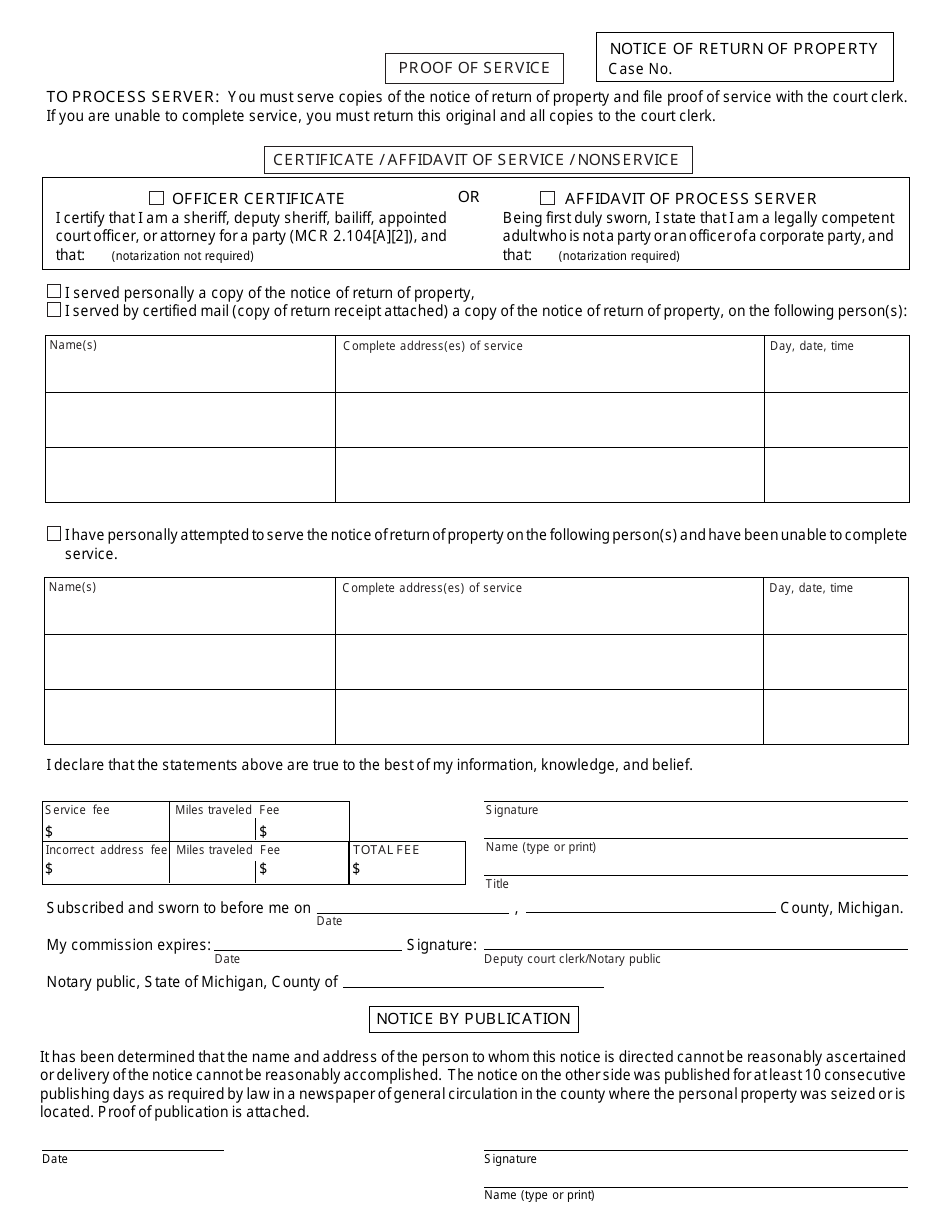 Form DC44 Order for Return of Property or Discharge of Lien in Forfeiture Proceedings - Michigan, Page 2