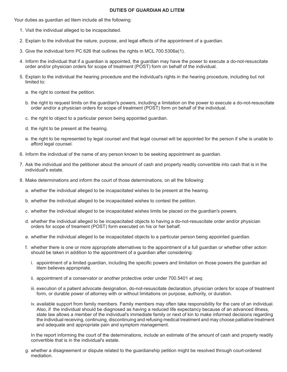 Form PC627 Acceptance of Appointment and Report of Guardian Ad Litem of Alleged Incapacitated Individual - Michigan, Page 2