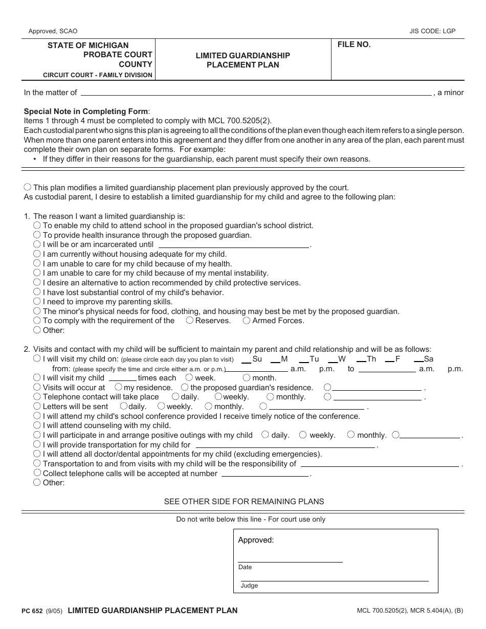 Form PC652 - Fill Out, Sign Online and Download Fillable PDF, Michigan ...