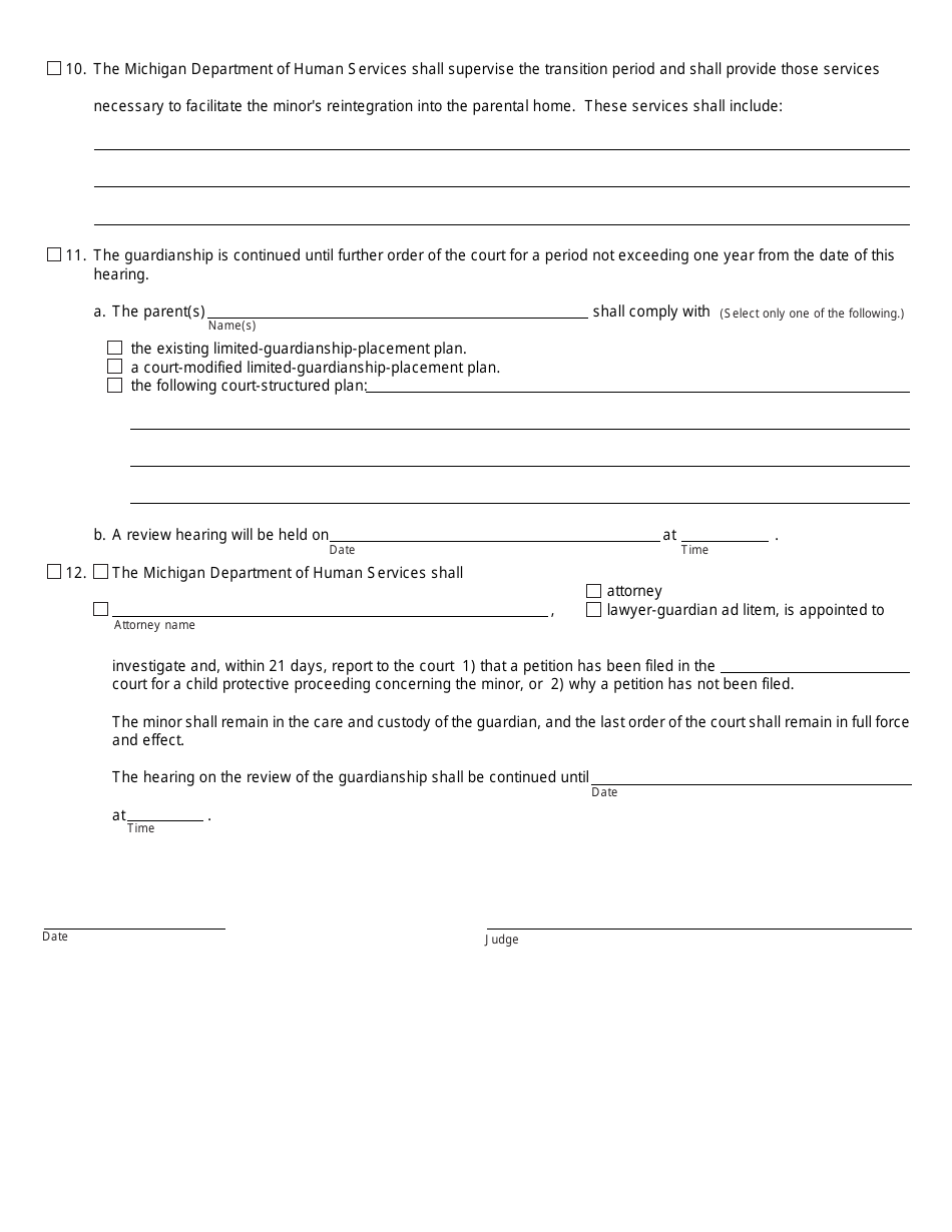 Form PC656 Order Following Hearing on Status of Minor Guardianship - Michigan, Page 2
