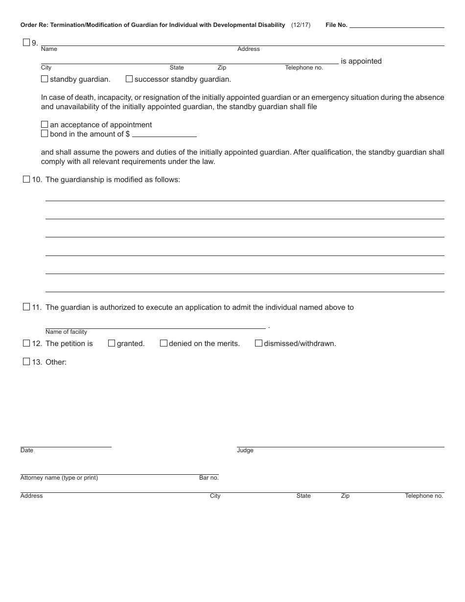 Form PC638B Order Regarding Termination / Modification of Guardian for Individual With Developmental Disability - Michigan, Page 2