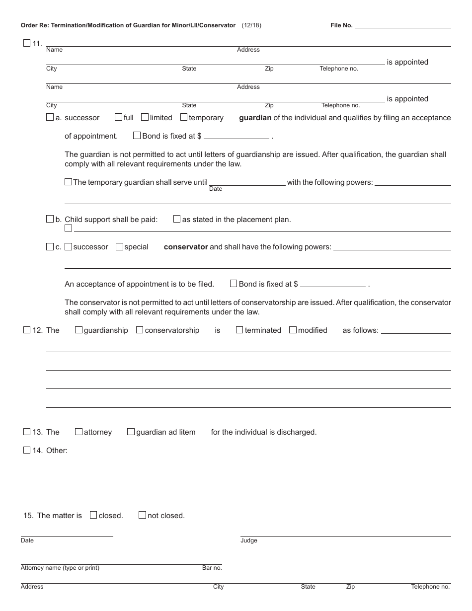 Form PC638A Order Regarding Termination / Modification of Guardian for Minor or Lii / Conservator - Michigan, Page 2
