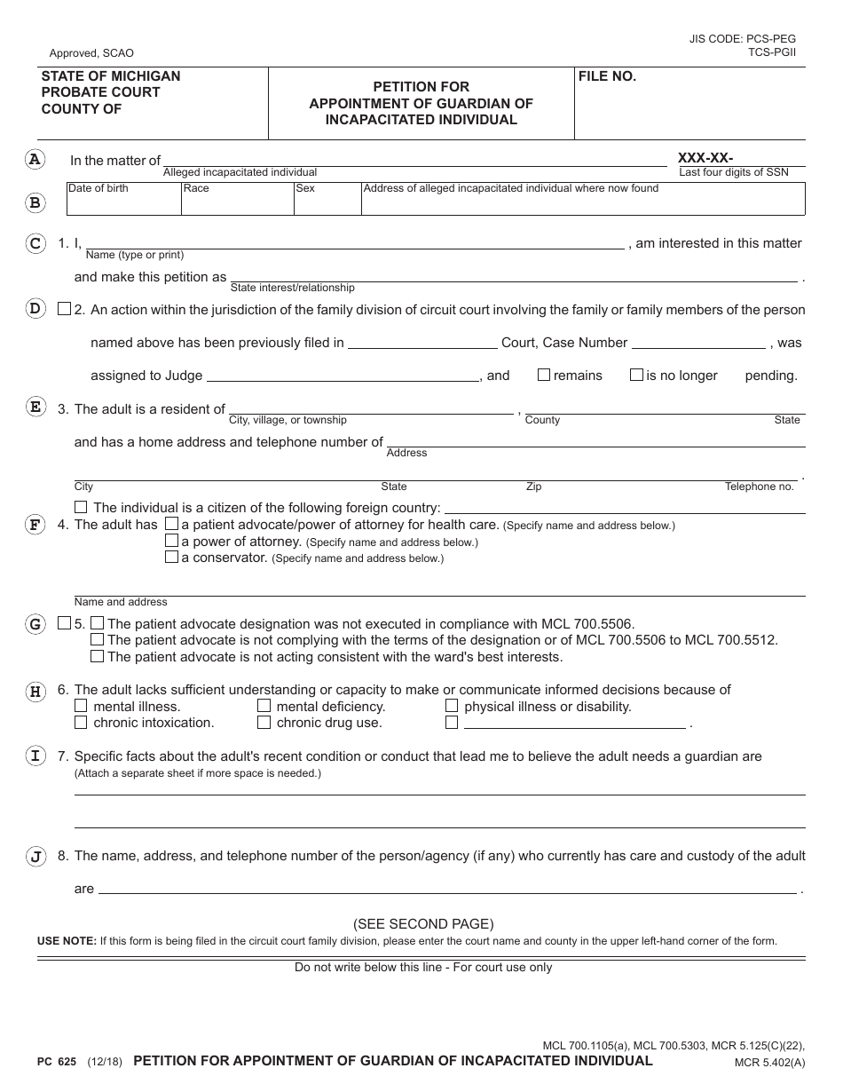 Form PC625 Download Fillable PDF or Fill Online Petition for ...