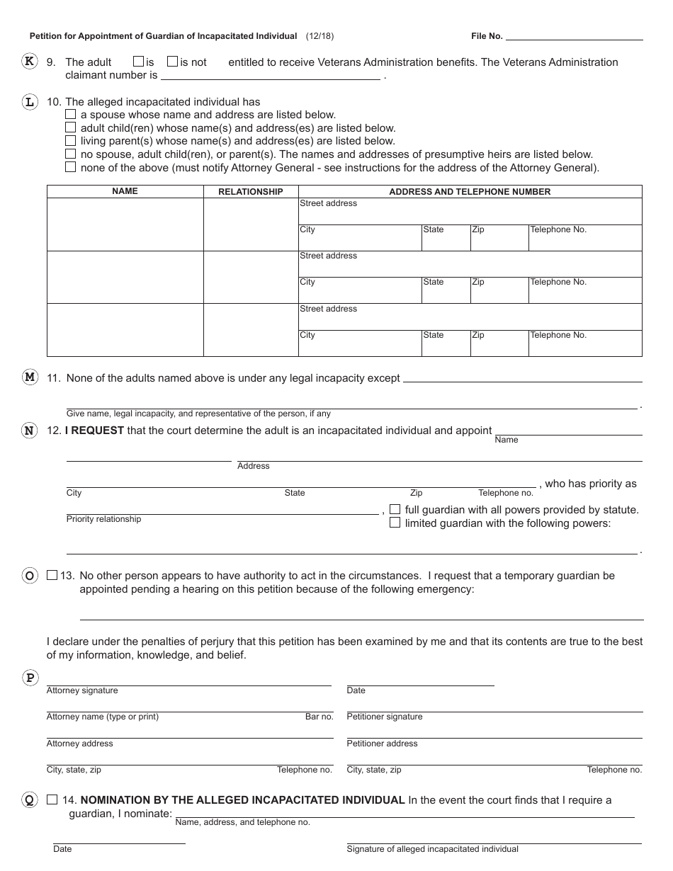 Form PC625 Petition for Appointment of Guardian of Incapacitated Individual - Michigan, Page 2