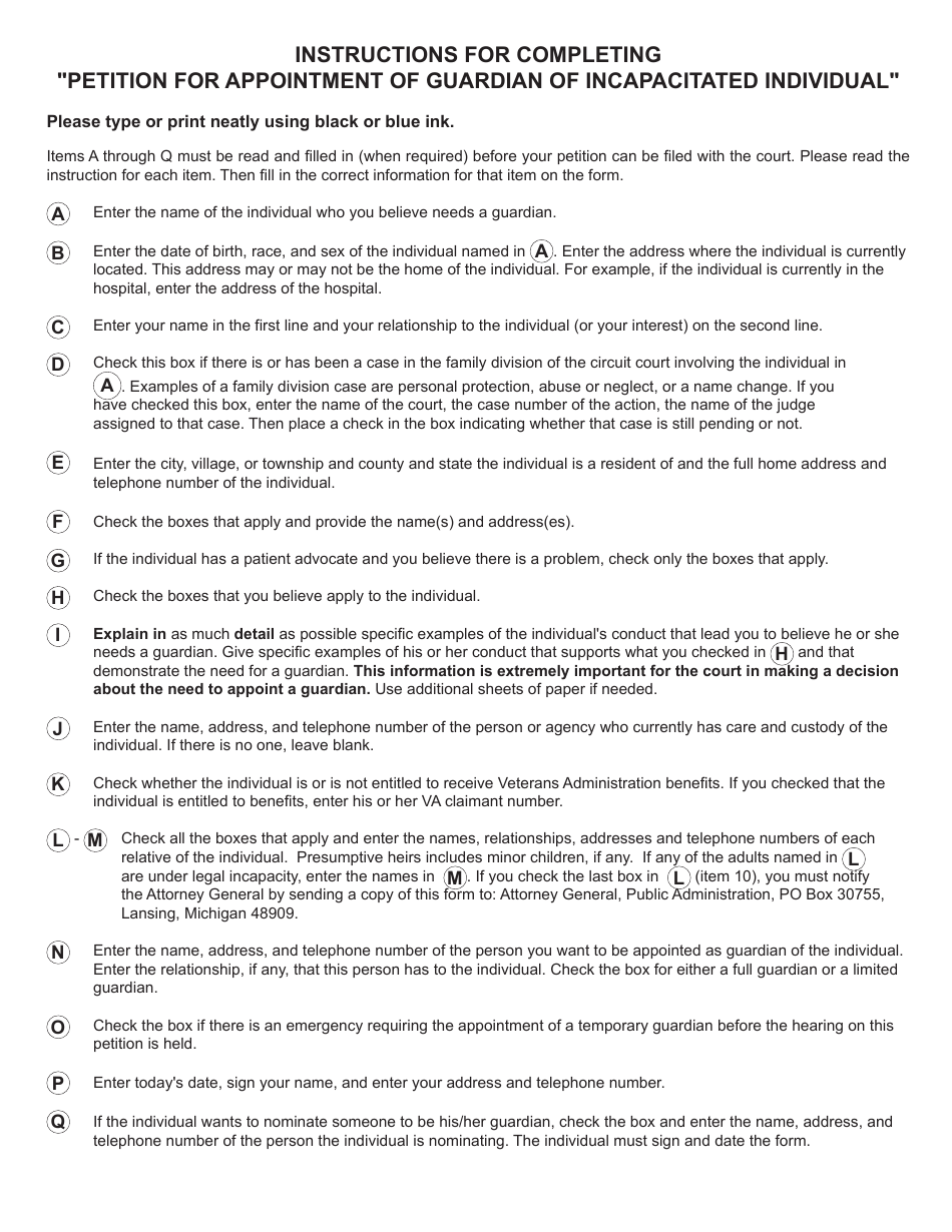 Form PC625 Petition for Appointment of Guardian of Incapacitated Individual - Michigan, Page 3