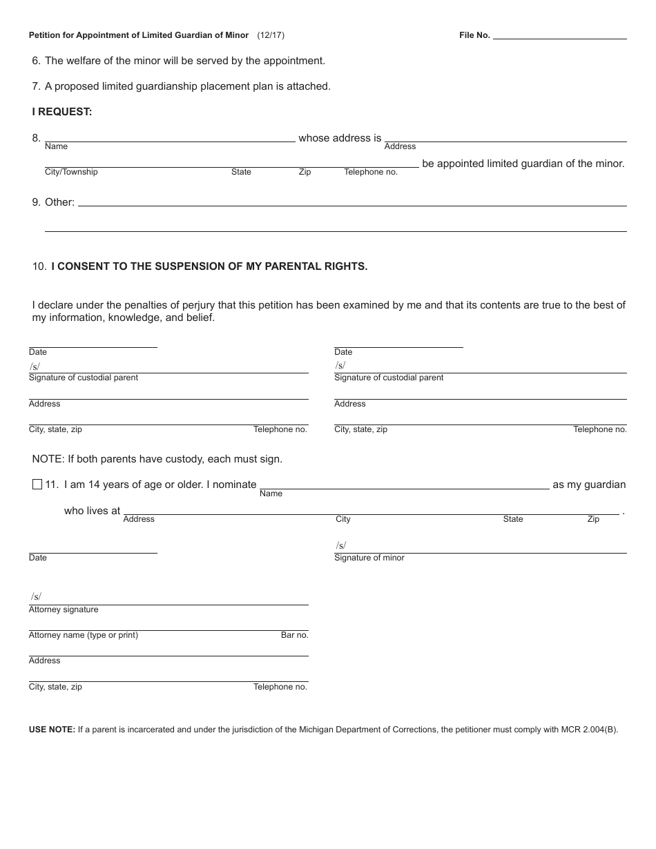 Form PC650 Petition for Appointment of Limited Guardian of Minor - Michigan, Page 2