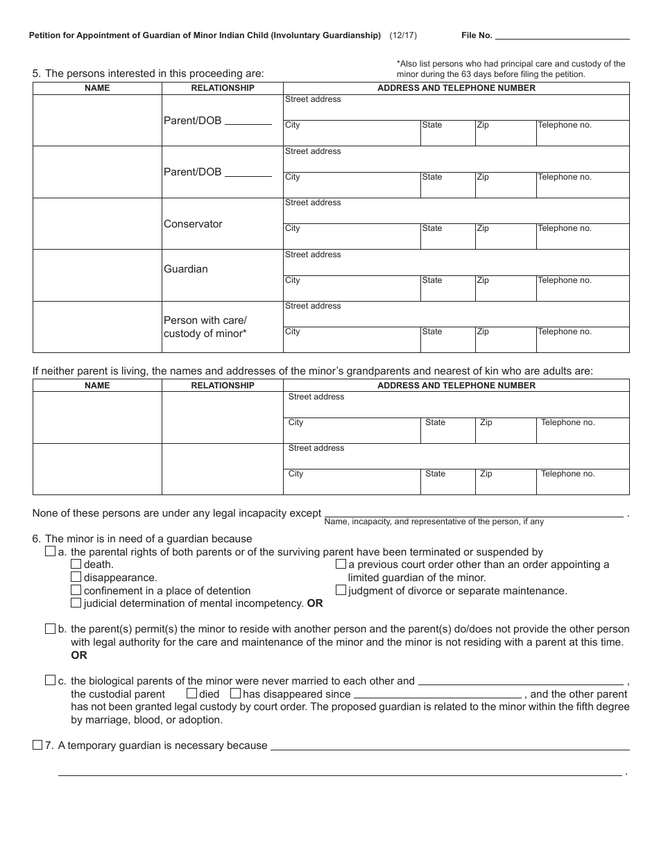 Form PC651-IB Petition for Appointment of Guardian of Minor Indian Child (Involuntary Guardianship) - Michigan, Page 2