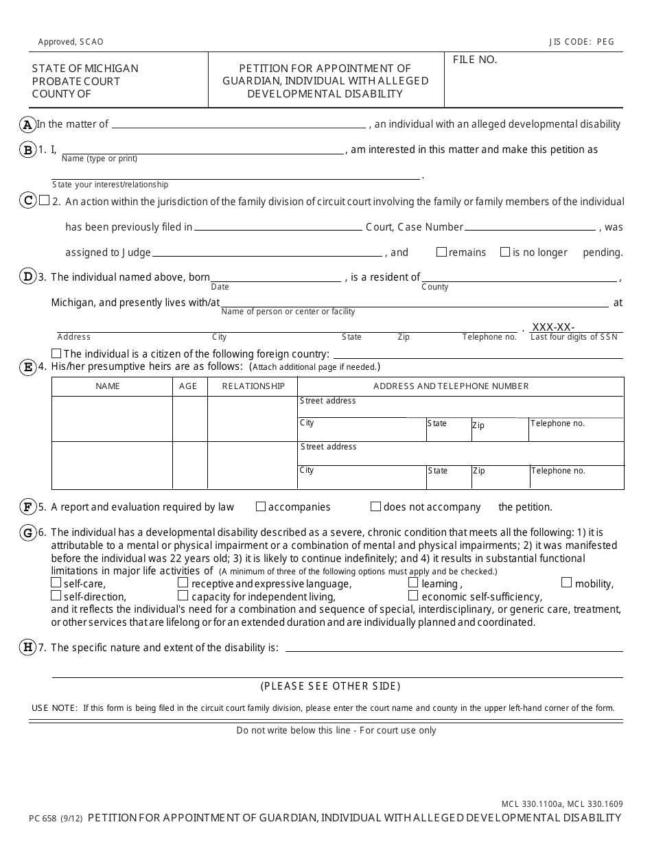 Form Pc658 Fill Out Sign Online And Download Fillable Pdf Michigan Templateroller 0086