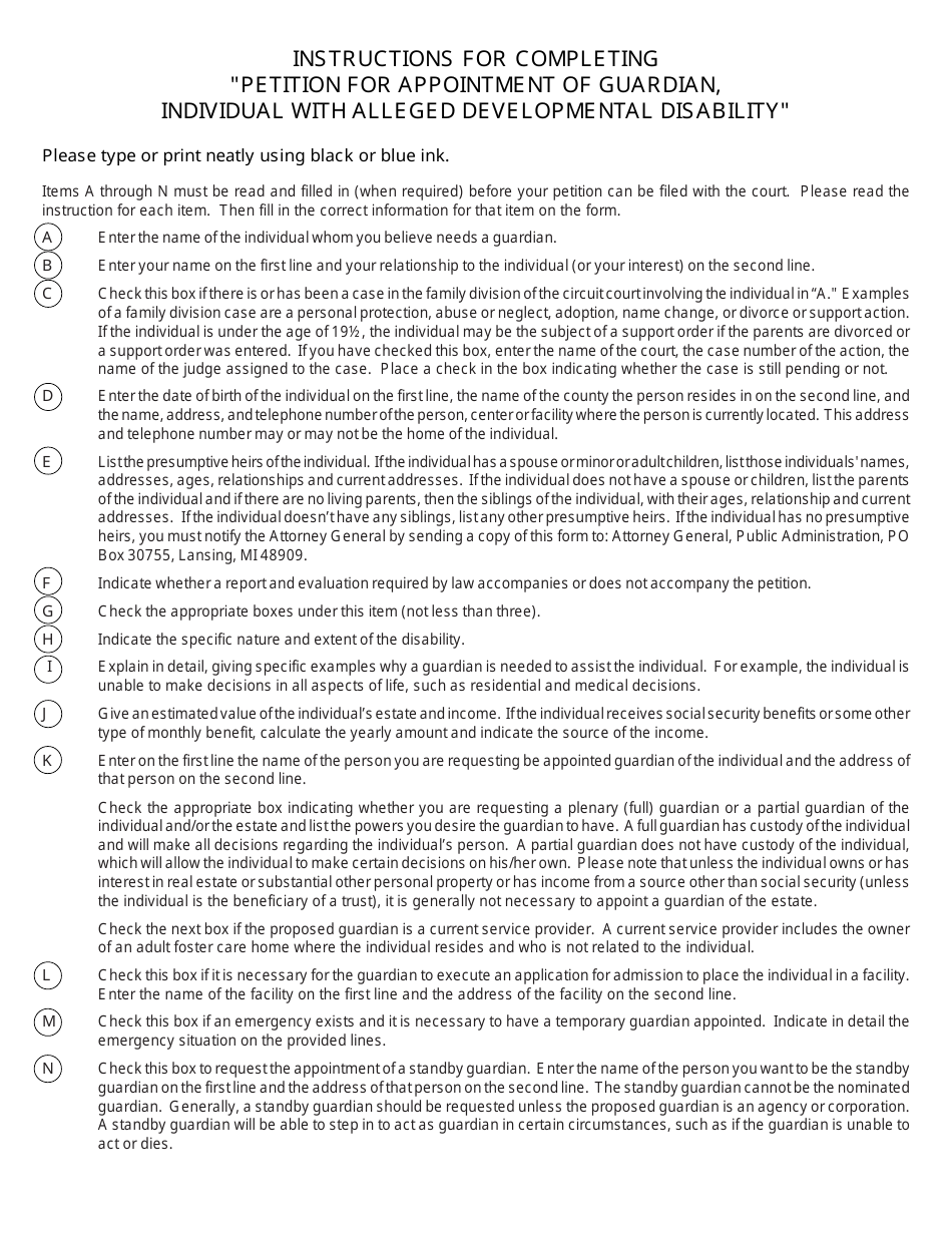 Form PC658 Petition for Appointment of Guardian, Individual With Alleged Developmental Disability - Michigan, Page 3