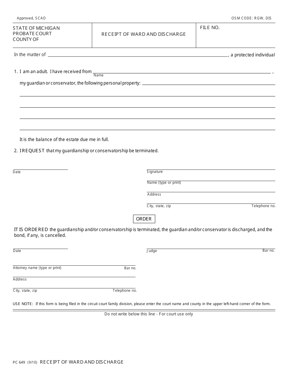 Form Pc649 - Fill Out, Sign Online And Download Fillable Pdf, Michigan 