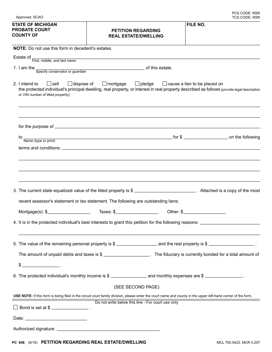 Form PC646 - Fill Out, Sign Online and Download Fillable PDF, Michigan ...