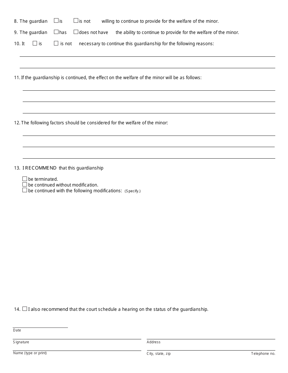 Form PC655 Report for Court Review of Minor Guardianship - Michigan, Page 2