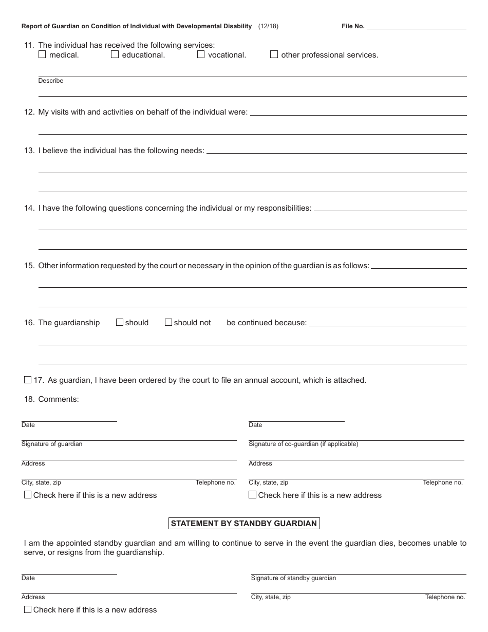 Form PC663 Report of Guardian on Condition of Individual With Developmental Disability - Michigan, Page 2