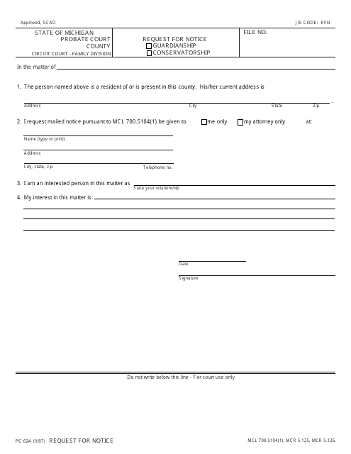 Form PC624 Request for Notice - Michigan