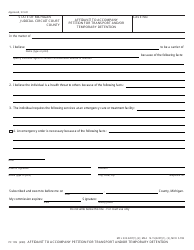 Document preview: Form PC109 Affidavit to Accompany Petition for Transport and/or Temporary Detention - Michigan