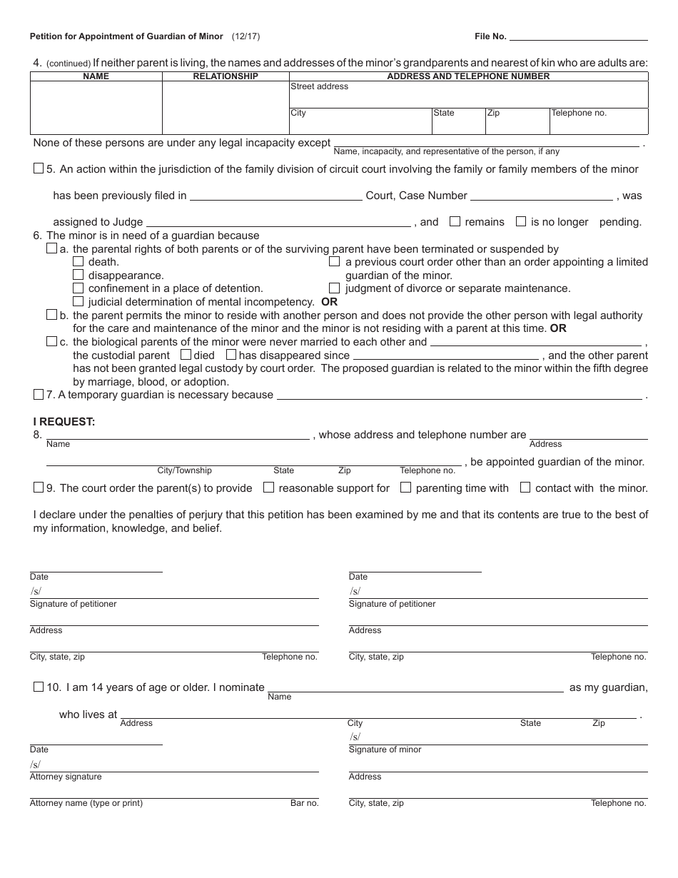 Form PC651 Petition for Appointment of Guardian of Minor - Michigan, Page 2