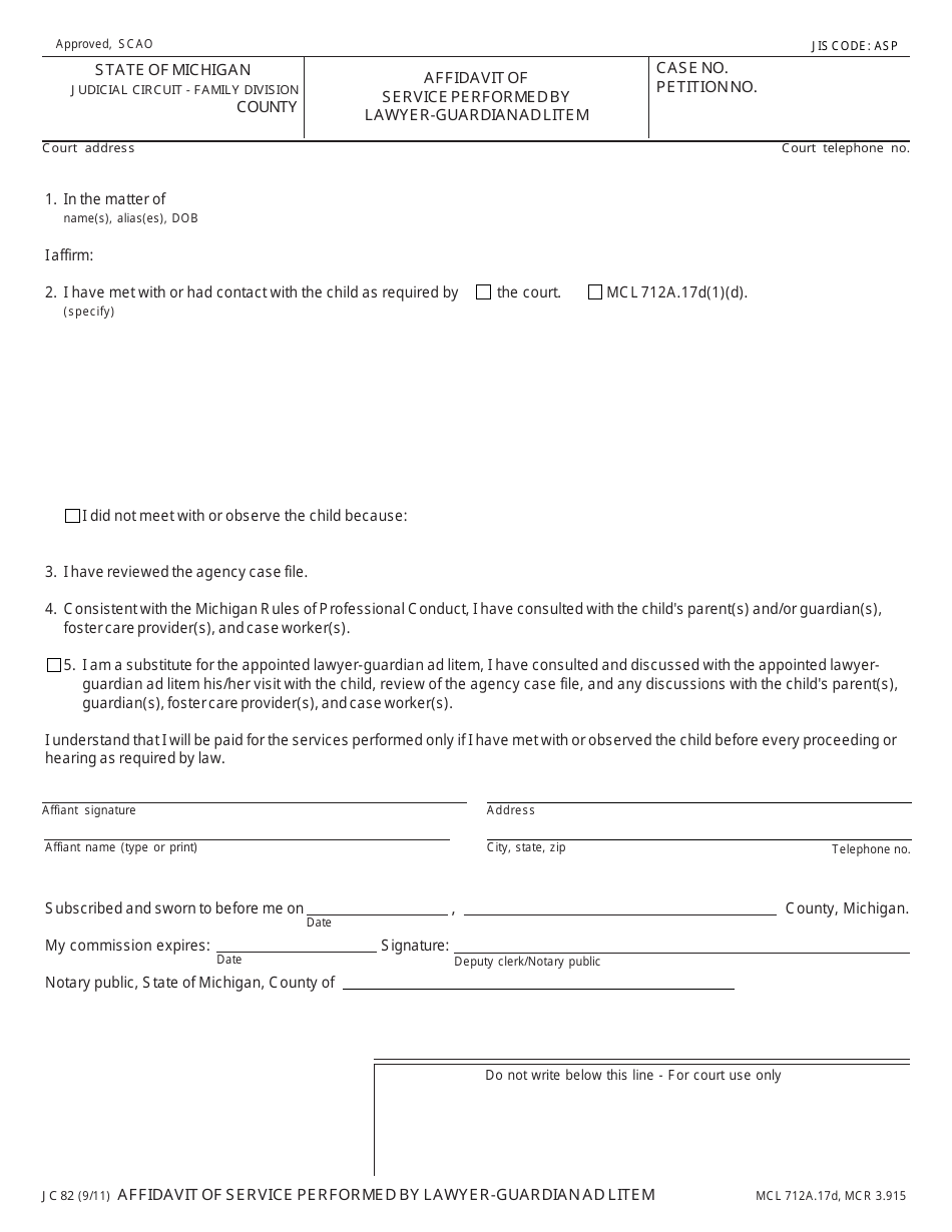 Form JC82 - Fill Out, Sign Online and Download Fillable PDF, Michigan ...