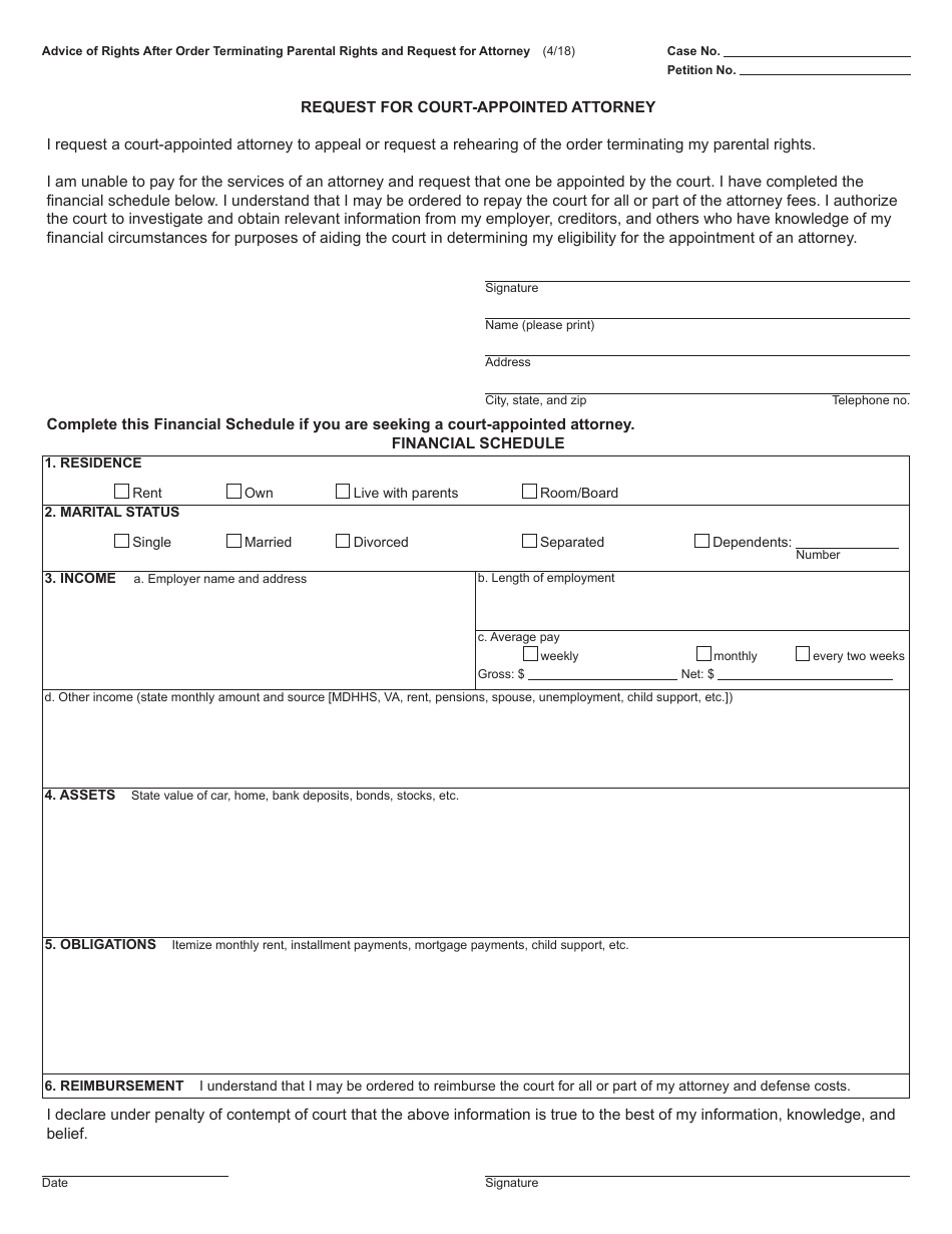 Form JC44 Advice of Rights After Order Terminating Parental Rights (Juvenile Code) - Michigan, Page 2
