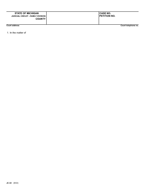 Form JC22 Blank Form for Second Sheets or General Purpose - Michigan