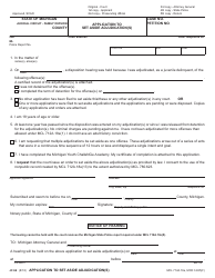 Document preview: Form JC66 Application to Set Aside Adjudication(S) - Michigan