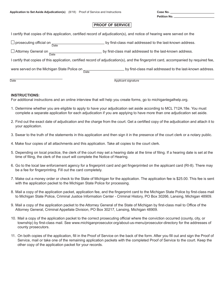 Form JC66 Application to Set Aside Adjudication(S) - Michigan, Page 2