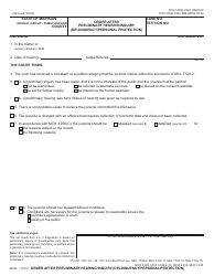 Form JC10 Order After Preliminary Hearing/Inquiry (Delinquency/Personal Protection) - Michigan