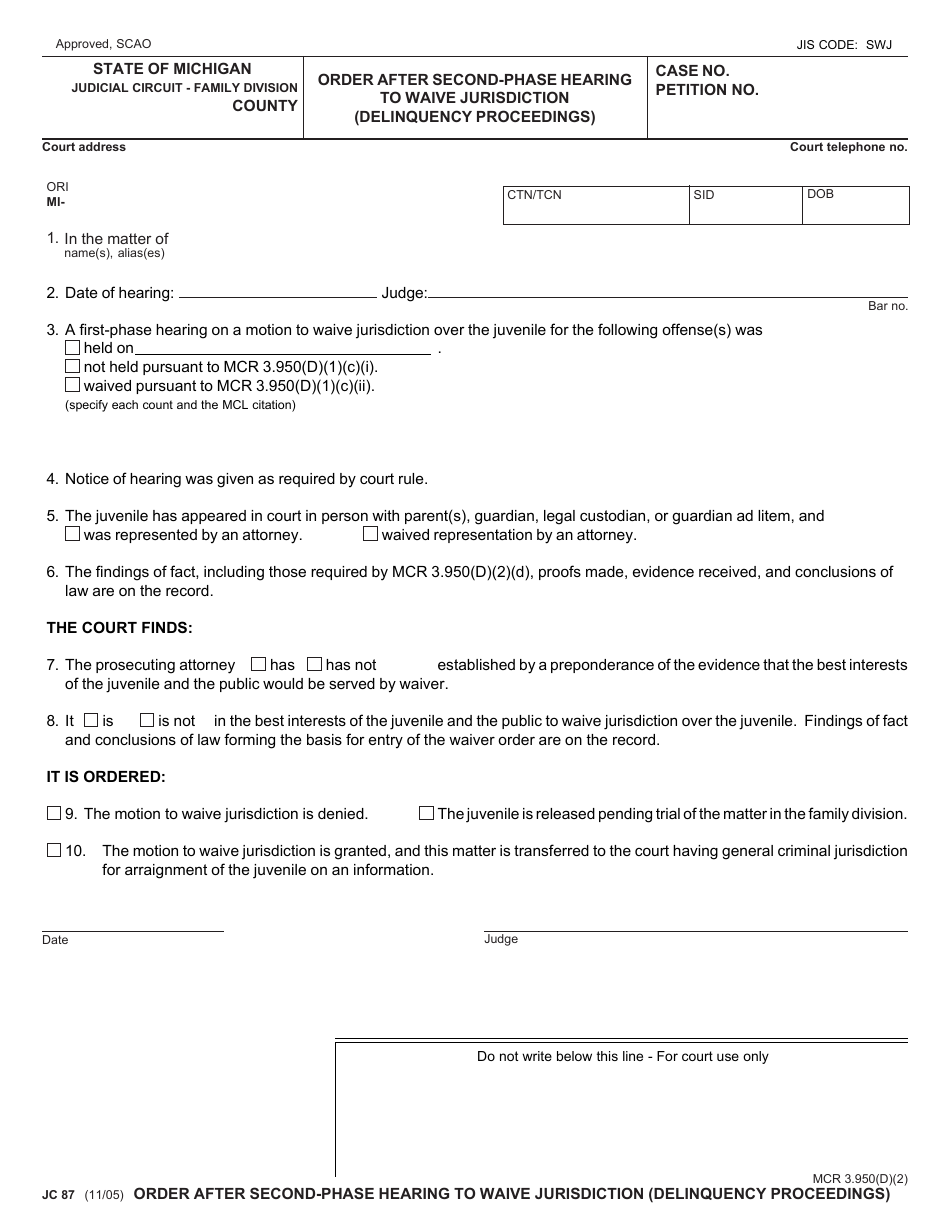 Form JC87 Download Fillable PDF or Fill Online Order After Second-Phase ...