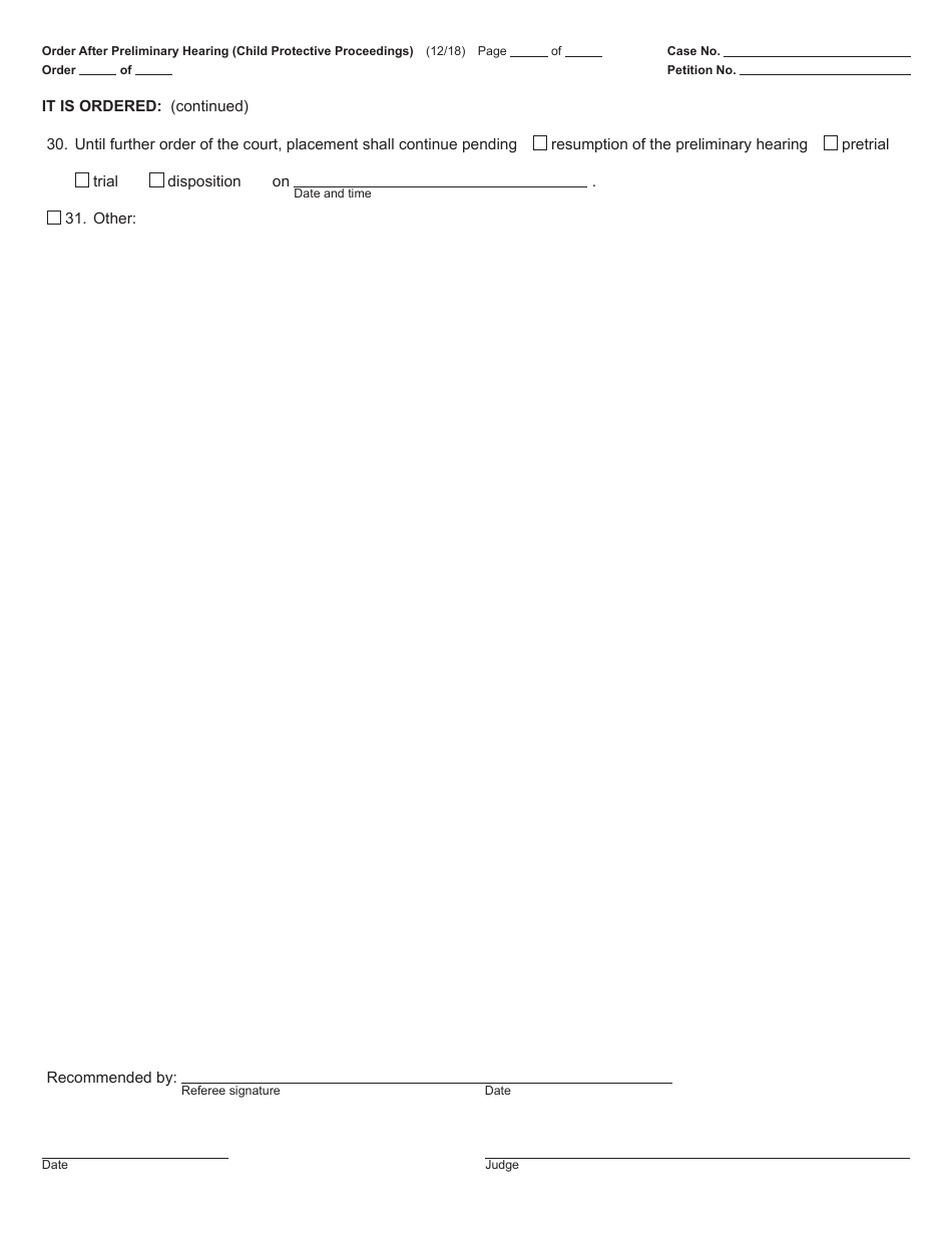 Form JC11A Order After Preliminary Hearing (Child Protective Proceedings) - Michigan, Page 5