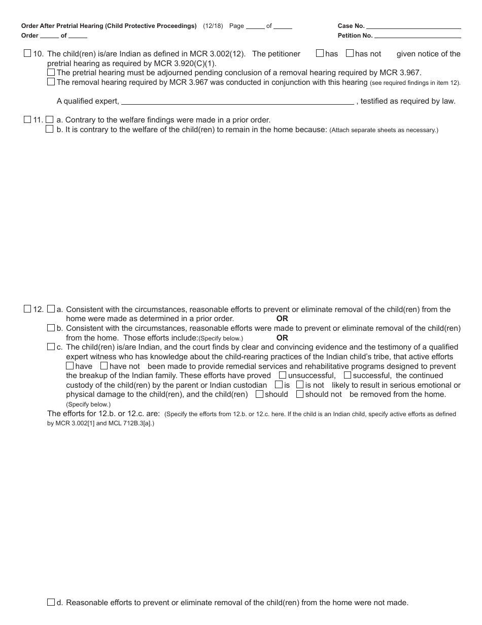 Form JC11B Order After Pretrial Hearing (Child Protective Proceedings) - Michigan, Page 2