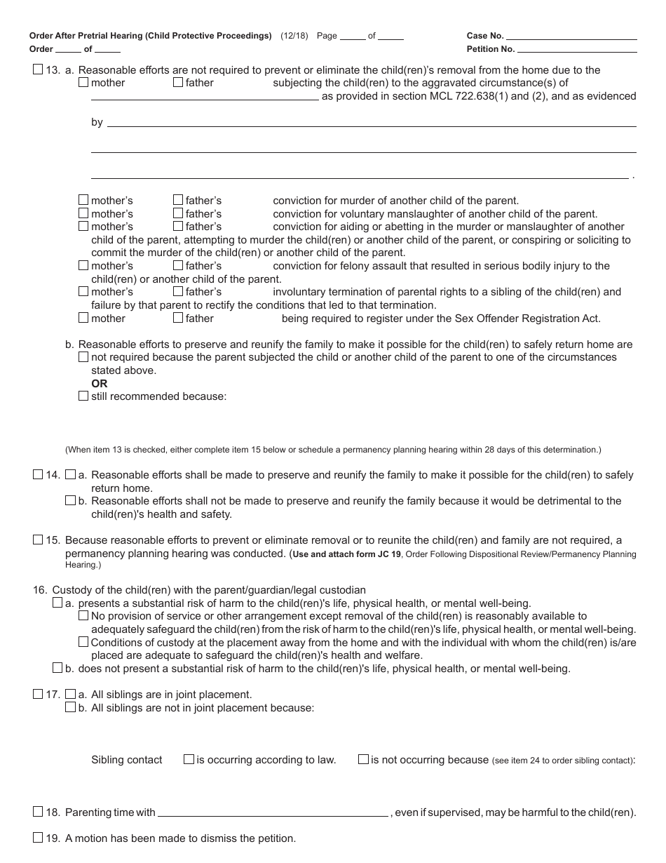 Form JC11B Order After Pretrial Hearing (Child Protective Proceedings) - Michigan, Page 3