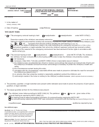 Form JC75 Order After Removal Hearing (Child Protective Proceedings) - Michigan