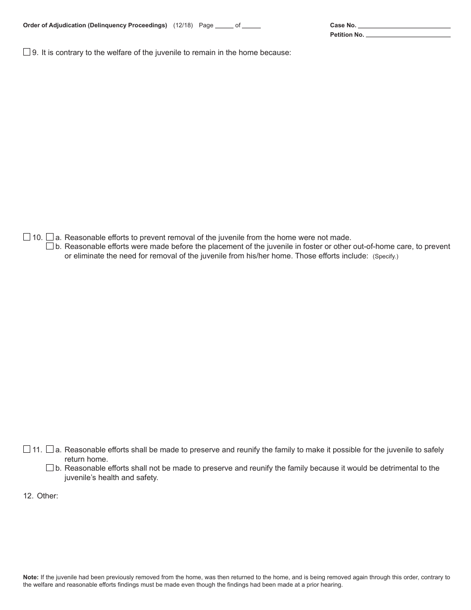 Form JC59 Order of Adjudication (Delinquency Proceedings) - Michigan, Page 2