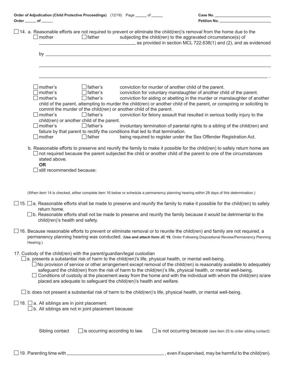 Form JC49 Order of Adjudication (Child Protective Proceedings) - Michigan, Page 3