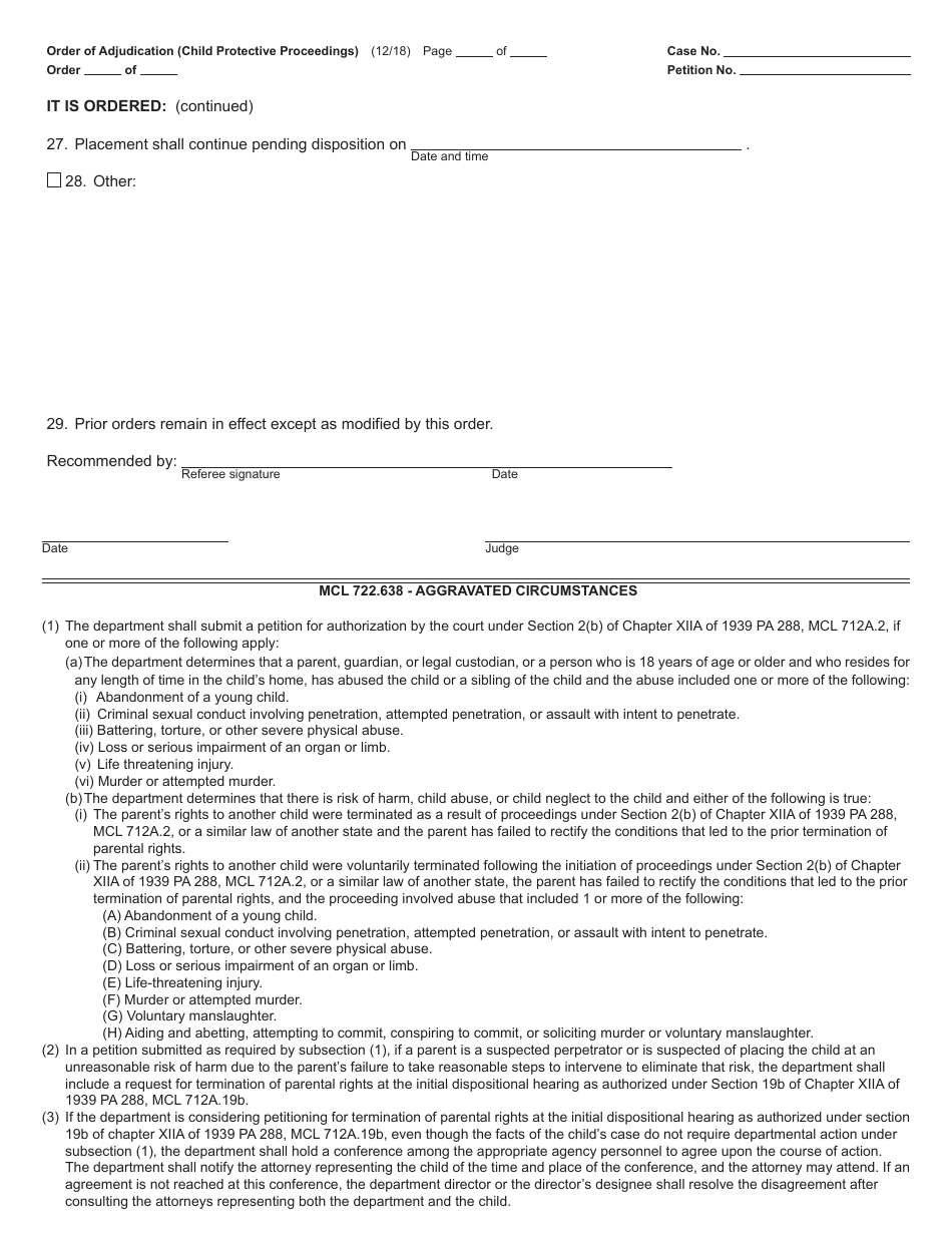 Form JC49 Order of Adjudication (Child Protective Proceedings) - Michigan, Page 5