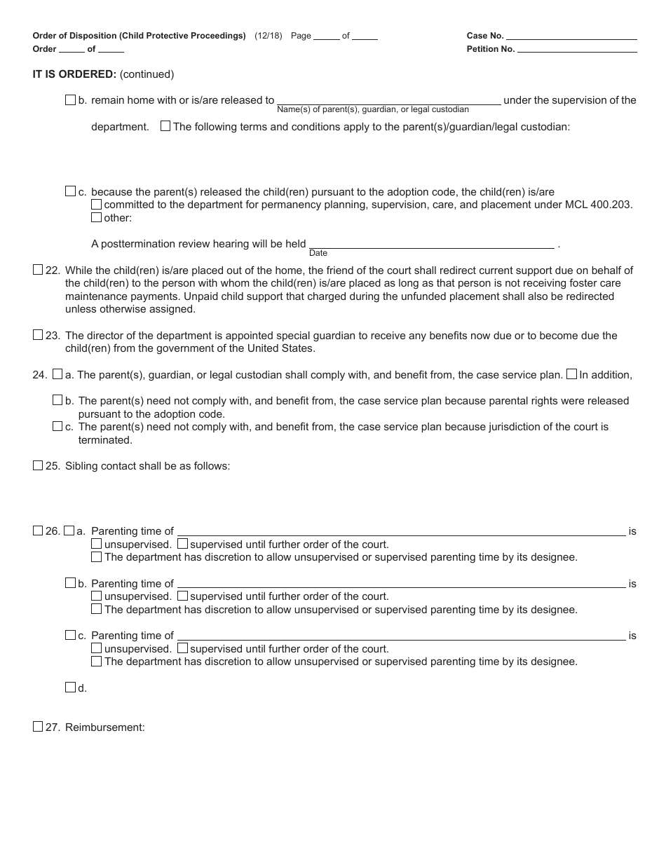 Form JC17 Order of Disposition (Child Protective Proceedings) - Michigan, Page 4