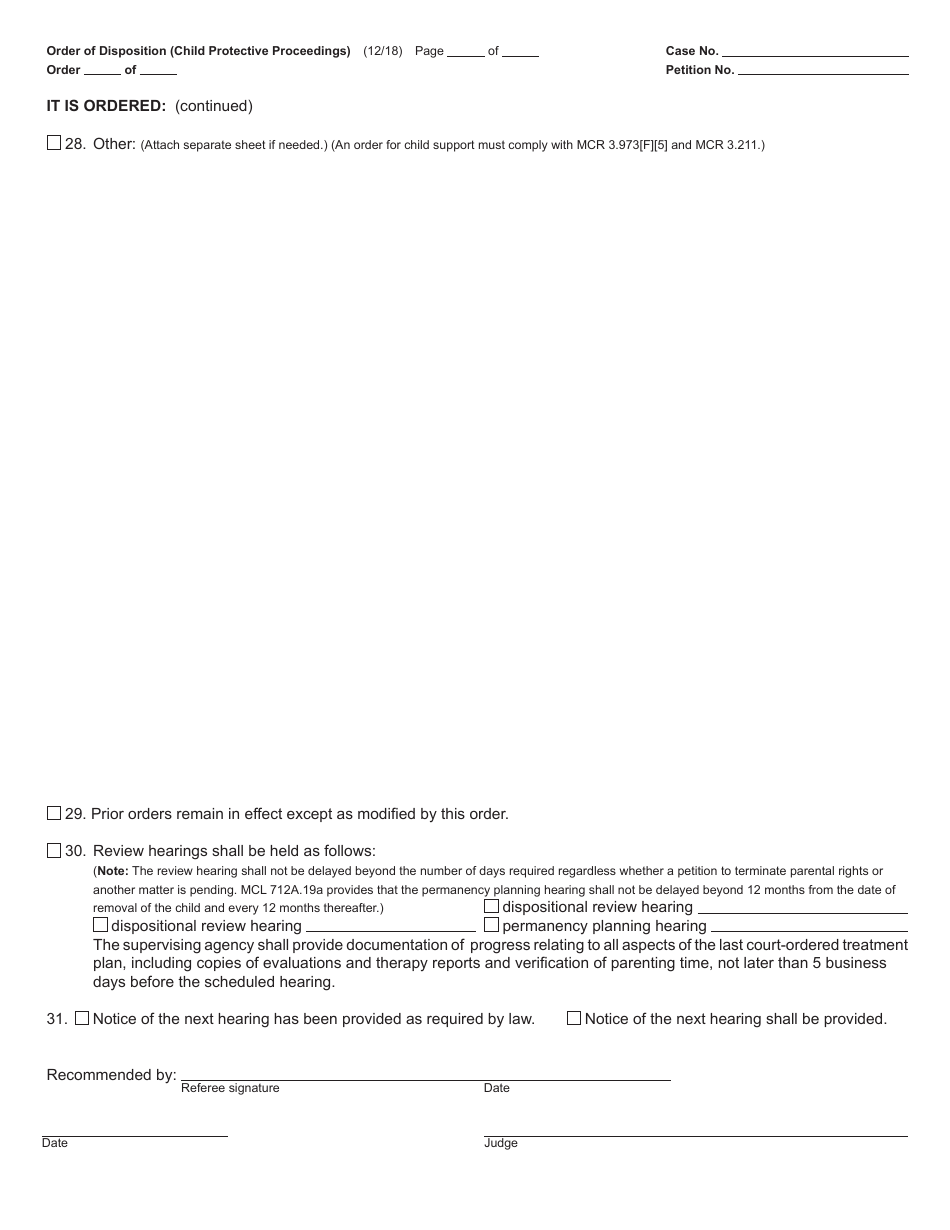 Form JC17 Order of Disposition (Child Protective Proceedings) - Michigan, Page 5